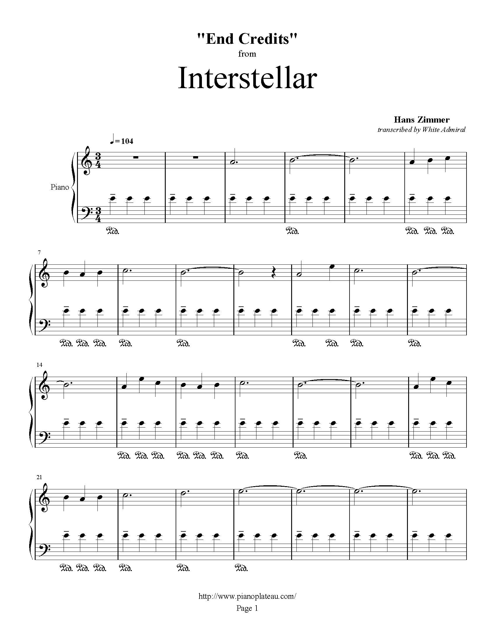 Interstellar (End Credits) - Hans Zimmer | True Piano Transcriptions